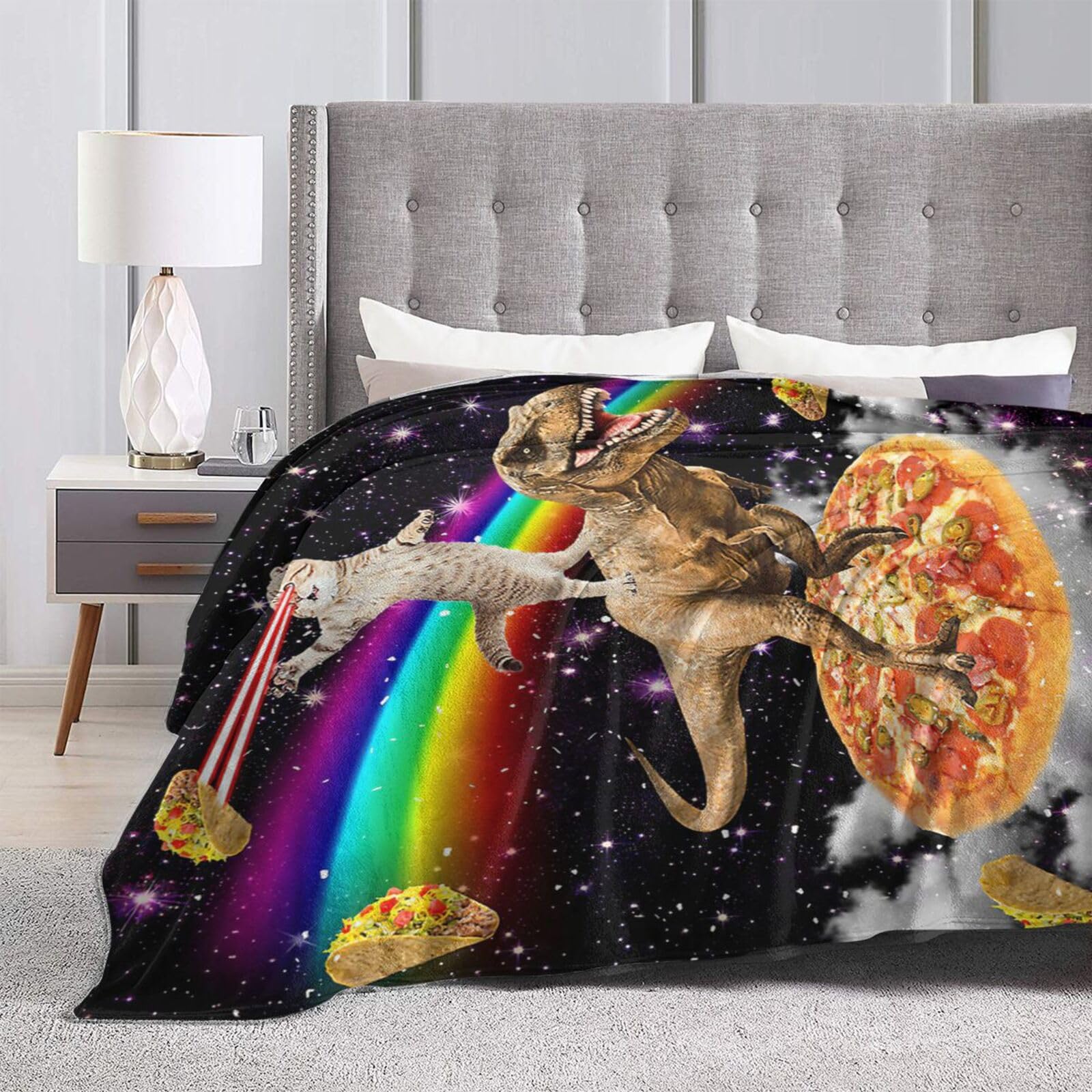 Funny Cat Dinosaur Blanket Soft Cozy Galaxy Space Rainbow Food Fleece Plush Throw Blanket All Season Ultra Warm Lightweight Fuzzy Taco Pizza Blanket Gifts for Girls Boys Women Men Bed 40"x50"