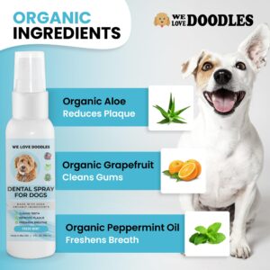 We Love Doodles Dog Dental Spray | Organic Dental Solutions Plaque & Tartar Control Spray | Natural Oral Care Dog for Healthy Teeth & Gums, Freshens Breath Spray | 4oz