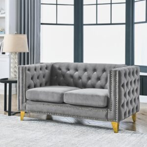 jeeohey chesterfield sofa,oversized velvet loveseat sofa couch,2 seater deep seat sofa,modern sofa chair with button nailhead,upholstered futon couches,furniture for living room,bedroom,office(grey)