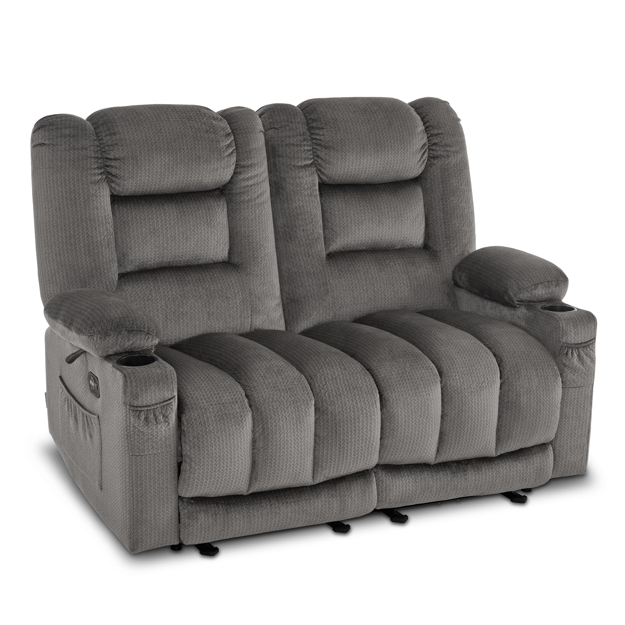 MCombo 55.9" Power Loveseat Recliner with Heat and Vibration, Fabric Electric Loveseat Recliner, USB Charge Port, Cup Holders for Living Room PR648 (Grey)