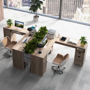 Tangkula 66" x 66" L-Shaped Office Desk with Keyboard Tray, Spacious Corner Computer Desk with Storage Drawers & Cabinet, Home Office Desk Executive Office Desk, Space-Saving Computer Workstation