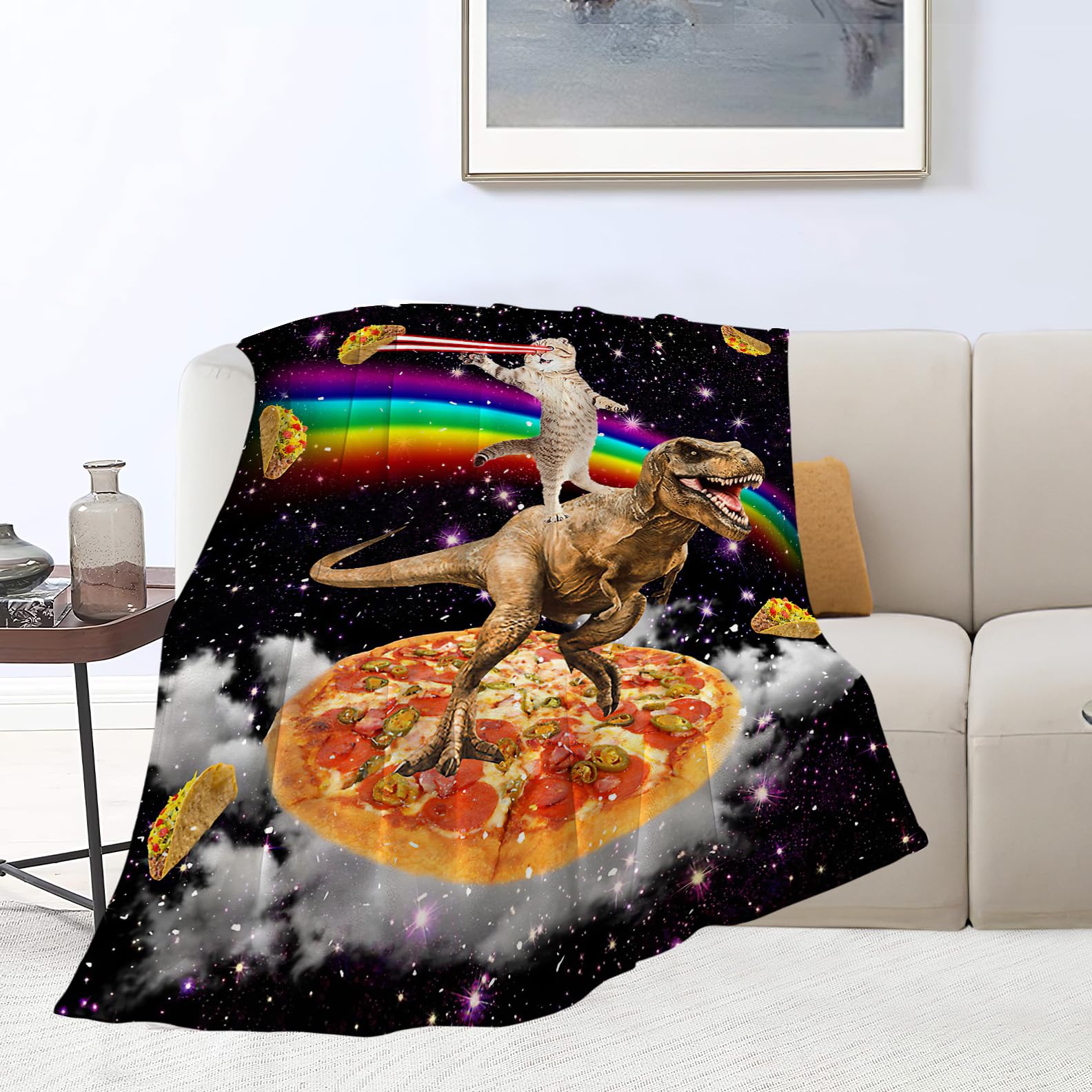 Funny Cat Dinosaur Blanket Soft Cozy Galaxy Space Rainbow Food Fleece Plush Throw Blanket All Season Ultra Warm Lightweight Fuzzy Taco Pizza Blanket Gifts for Girls Boys Women Men Bed 40"x50"