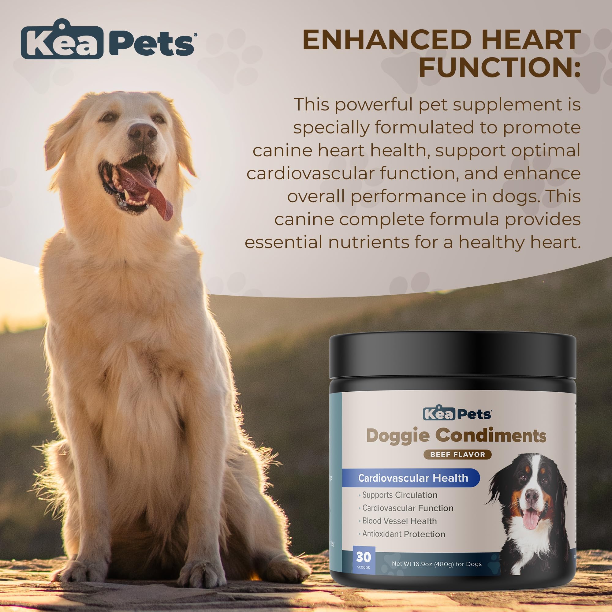 Kea Pets Doggie Condiments Cardiovascular Supplement for Dogs - Natural Dog Supplement Powder for Canine Heart Health and Performance