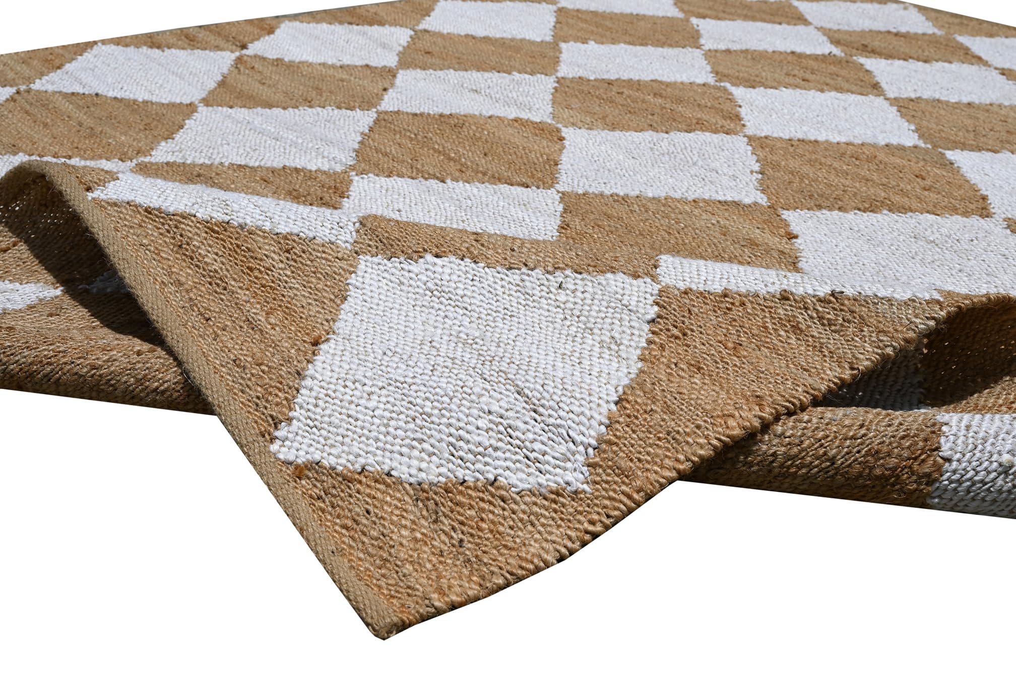 Antep Rugs Natural 6x9 Indoor Hand Woven Fiber Jute Diamond Area Rug (Natural-Off White, 6'7" x 9')