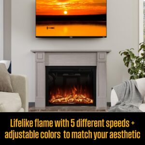 Westinghouse 28 Inch Electric Fireplace Heater, Compatible with Alexa & Google Home, in-Wall Recessed Fireplace Insert, 24 Hour Timer, Color Changing Flames, 750W/1500W Indoor Heater