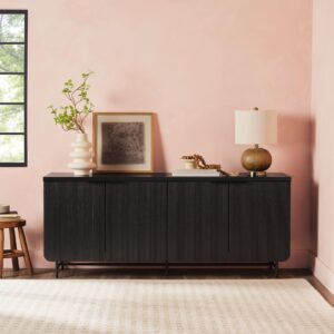 Walker Edison Scandinavian Grooved 4-Door Sideboard, 69 Inch, Black