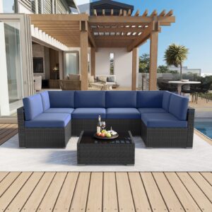 LayinSun Outdoor Furniture Replacement Cushions for 6 Seat Patio Rattan Wicker Sectional Conversation Sofa Set, 14-Piece Cushions Set