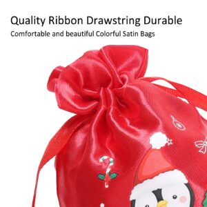 24 Pcs Small Christmas Bags with Drawstring Cute Satin Xmas goodie Bags Bulk for Christmas Advent Calendar Assorted Treat Bags for Winter Holiday Party Favor