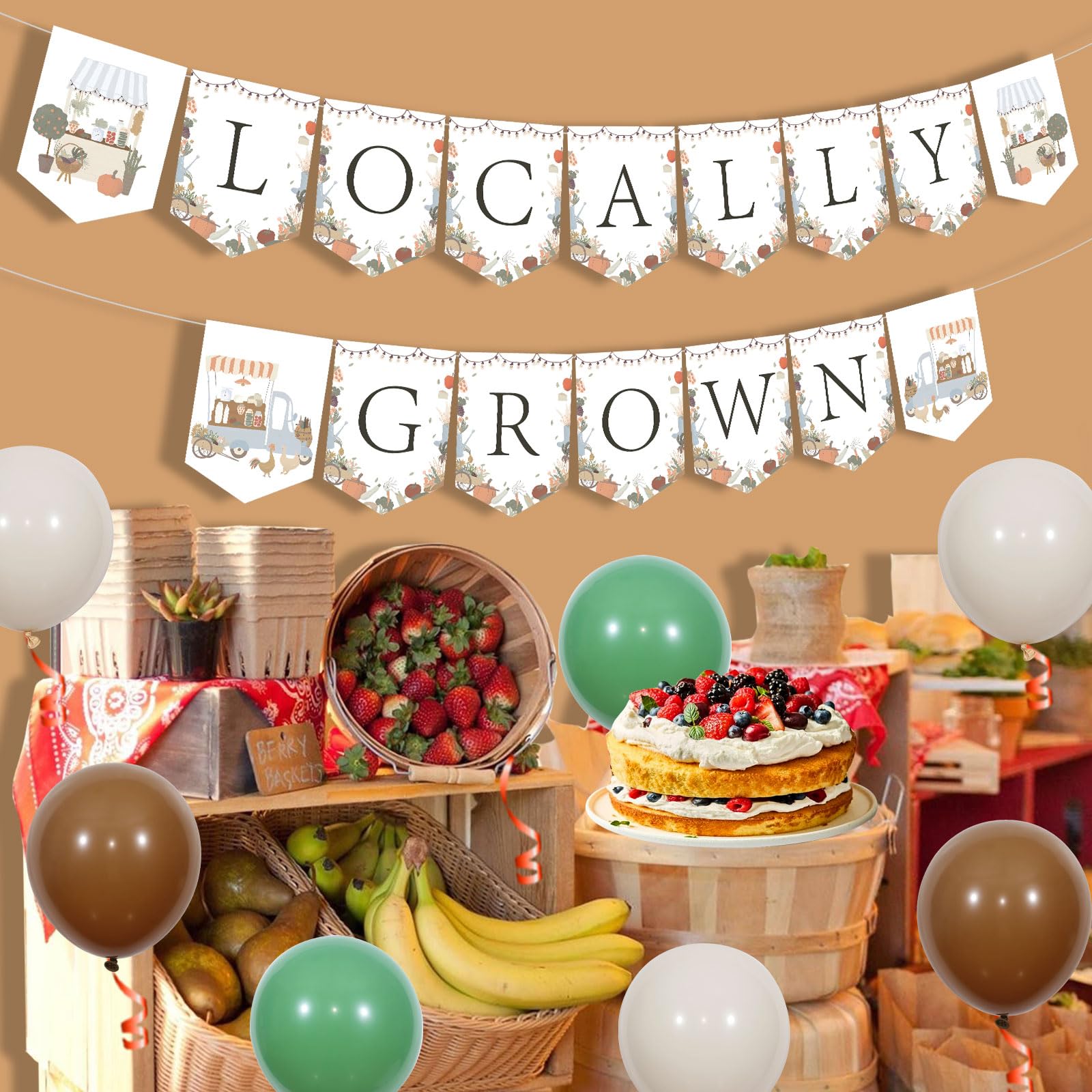 Locally Grown Baby Shower Banner for Boys Girls, Farmer's Market Baby Shower Banner Fruit and Vegetables Farmer's Market Baby Shower Decoration Banner for Gardener Theme Farm Fruit Theme Party