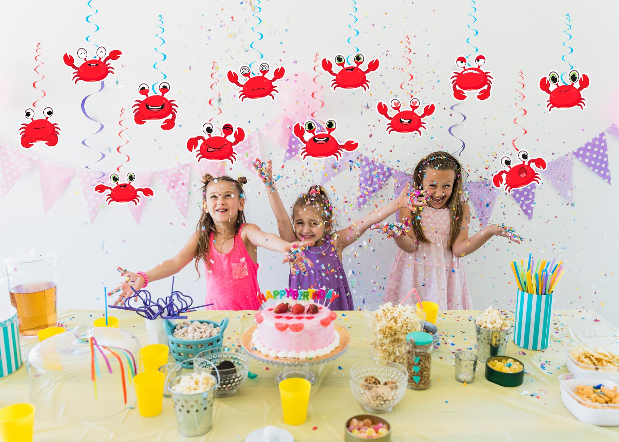 24 Pcs Crab Hanging Swirls Crab Party Decorations Crab Spirals Crab Ceiling Decorations Crab Party Supplies for Crab Birthday Party Ocean Decorations