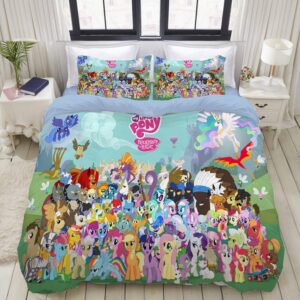 nicrx catoon pony duvet cover 3 pieces bedding set microfiber cute 3d modern ultra soft (1 duvet cover 2 pillowcases)