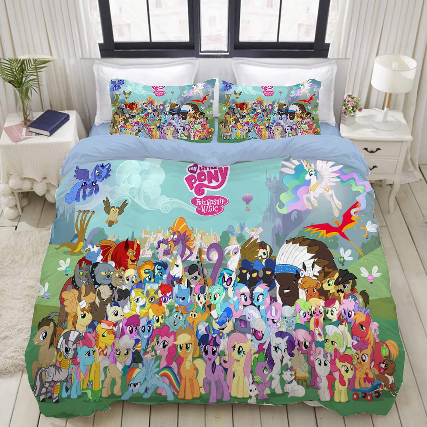 NICRX Catoon Pony Duvet Cover 3 Pieces Bedding Set Microfiber Cute 3D Modern Ultra Soft (1 Duvet Cover 2 Pillowcases)