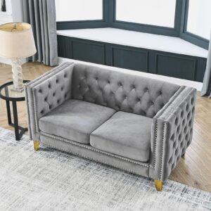 JEEOHEY Chesterfield Sofa,Oversized Velvet Loveseat Sofa Couch,2 Seater Deep Seat Sofa,Modern Sofa Chair with Button Nailhead,Upholstered Futon Couches,Furniture for Living Room,Bedroom,Office(Grey)