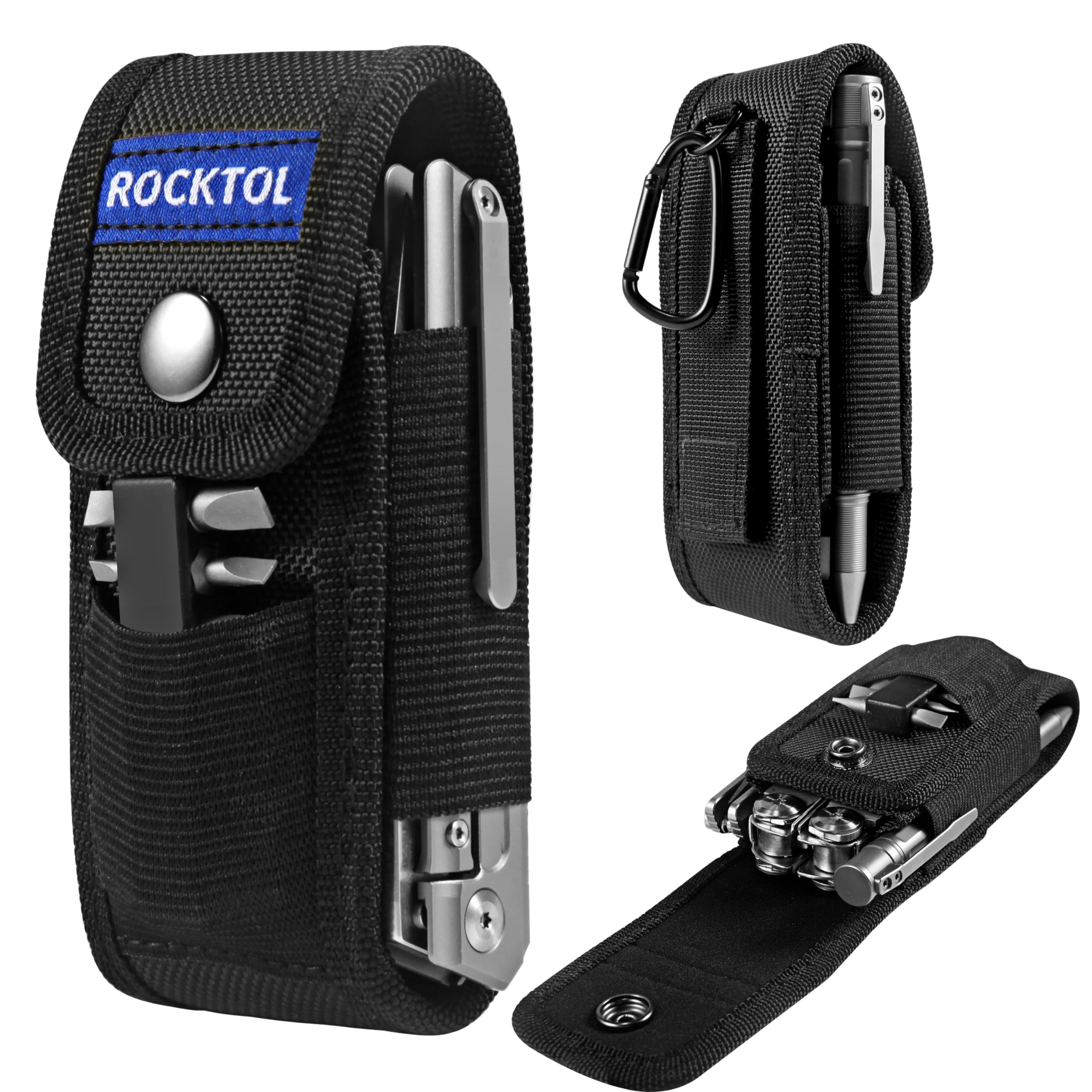 ROCKTOL Multitool Sheath for Belt, 900D Nylon Multitool Pouch with 4 Pockets Knife Sheath, EDC Tool Pouch Holster for Multitool Pocket Knife Tactical Pen Flashlight