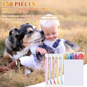 Nuenen 150 Pcs Dog Toothbrush Bulk Dual Headed Dental Soft Toothbrush Convenient Long Handle Dog Tooth Brush Puppy Toothbrush Individual Packaged for Cleaning Small to Large Dogs Cats Pets