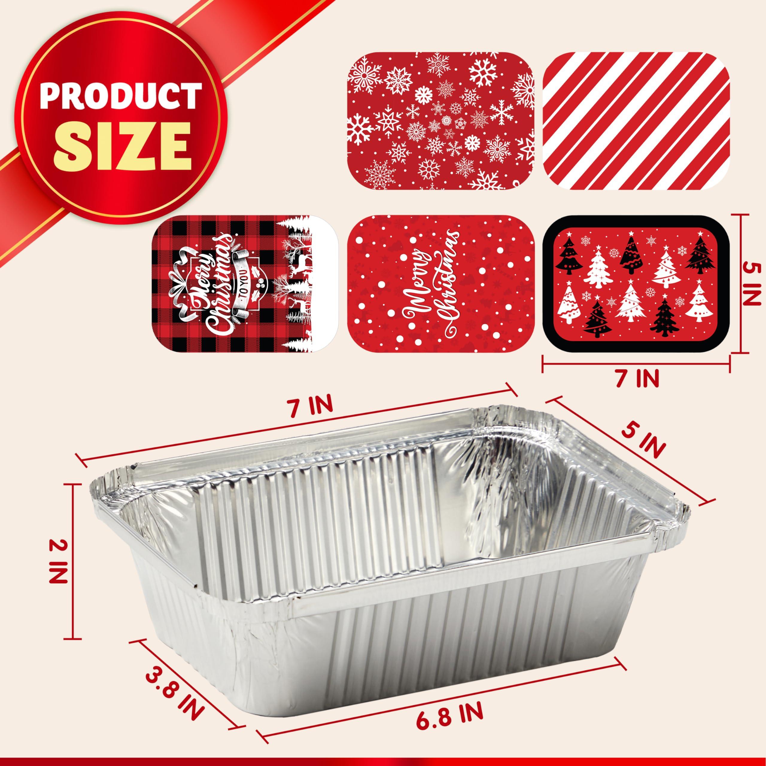 JOYIN 36 Pieces Christmas Foil Containers with Lids, 9 Holiday Designs, 7"x5"x2" Rectangular Treat Foil Containers, Disposable Food Storage Pan for Holiday Leftovers Goodie Container