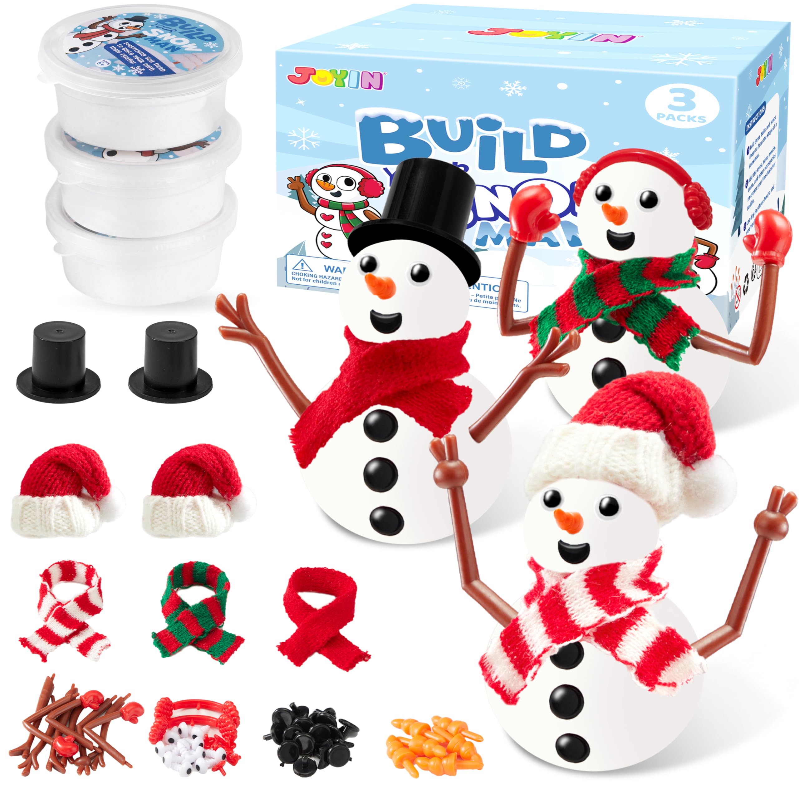 JOYIN Christmas Build Your Snowman Craft Kit, 3 Pack DIY Snowman Christmas Craft Kit for Christmas Arts and Craft Activities, Xmas Gift Stocking Stuffers for Kids,Party Favor School Funny Toy