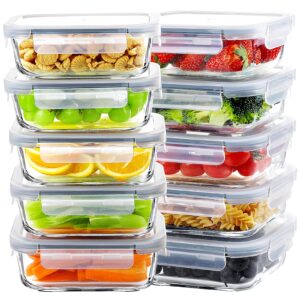 bayzz glass meal prep containers, 10 packs 22 oz glass food storage containers,airtight lunch containers with lids - microwave,freezer,dishwasher safe