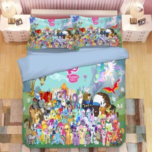 NICRX Catoon Pony Duvet Cover 3 Pieces Bedding Set Microfiber Cute 3D Modern Ultra Soft (1 Duvet Cover 2 Pillowcases)