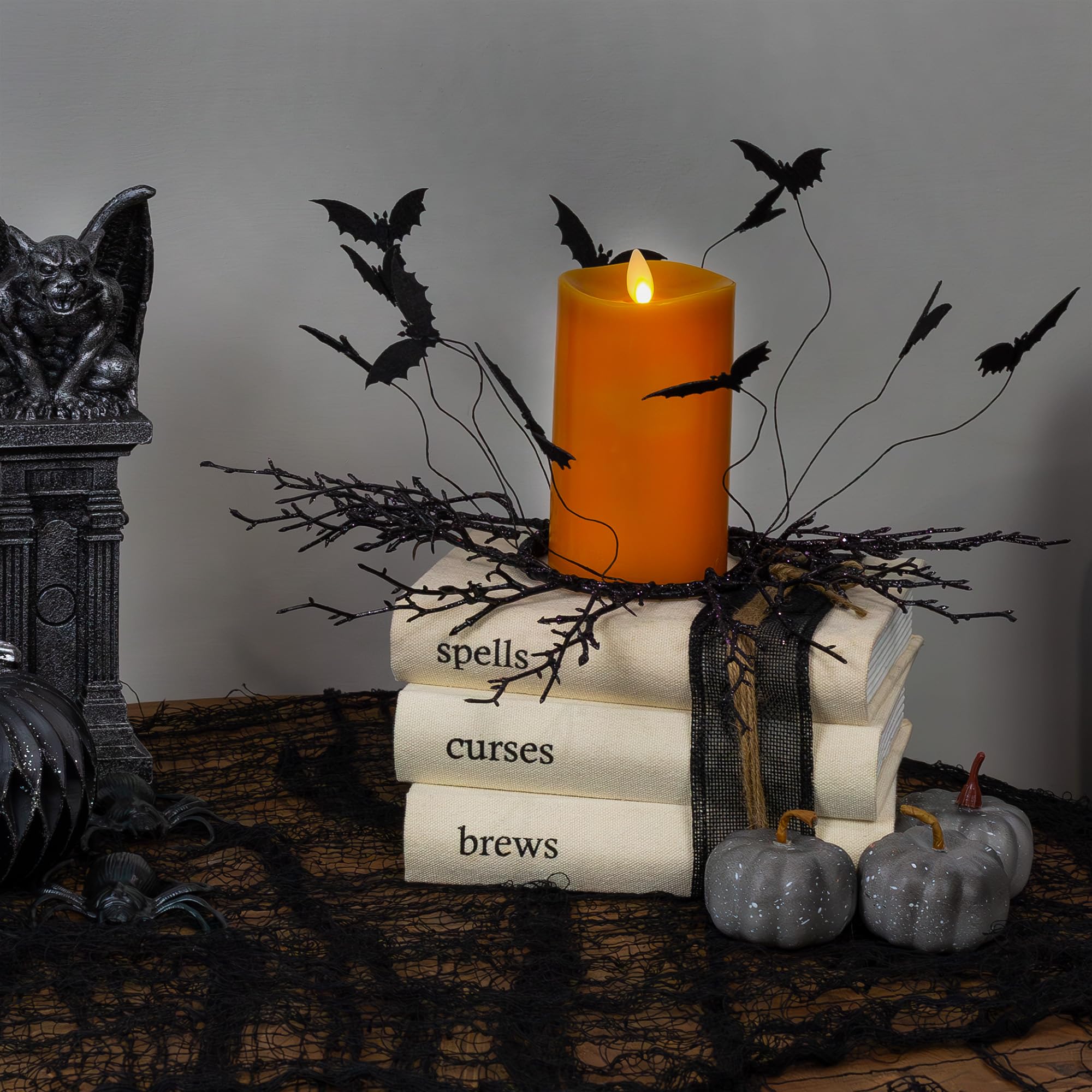 AuldHome Design Halloween Bat Candle Wreaths (2-Pack); Spooky Flying Bat Candle Rings Fall and Party Decor