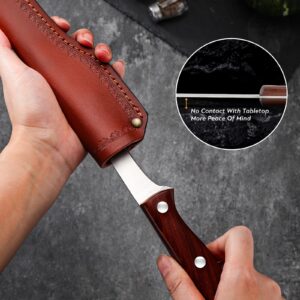 TAN REN Boning Knife 6 Inch, Stainless Brisket Trimming Knife with Sheath, Flexible Curved Boning Knife for Meat Cutting, Butcher Trimming Knife, Meat Trimming Knife for Brisket