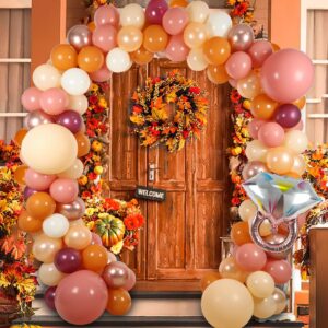 Fall Thanksgiving Balloon Garland Arch Kit, 18" 10" Burnt Orange Balloons with LOVE Ring Foil Balloons for Fall Thanksgiving Party Decorations Thanksgiving Wedding Engagement Party Supplies