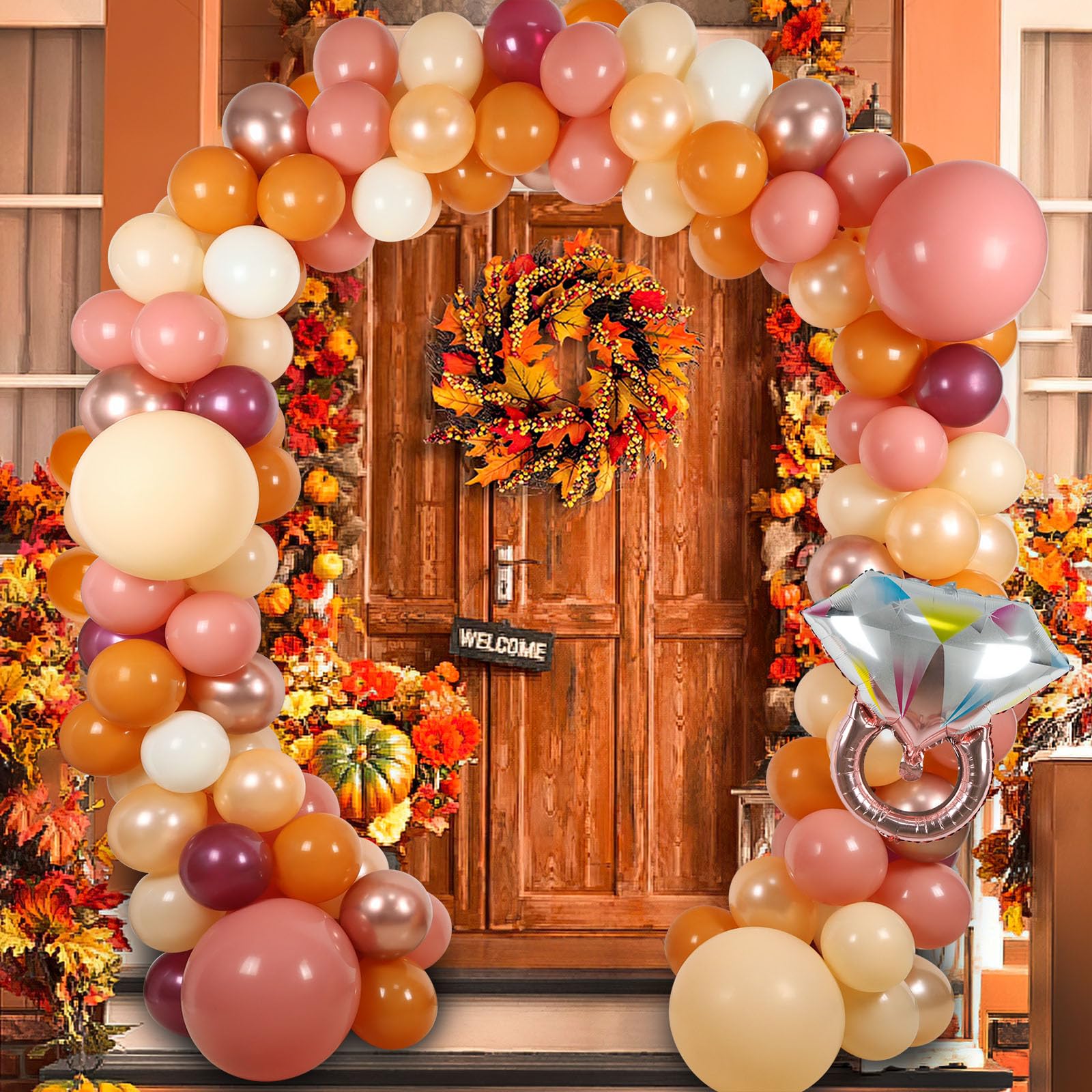 Fall Thanksgiving Balloon Garland Arch Kit, 18" 10" Burnt Orange Balloons with LOVE Ring Foil Balloons for Fall Thanksgiving Party Decorations Thanksgiving Wedding Engagement Party Supplies