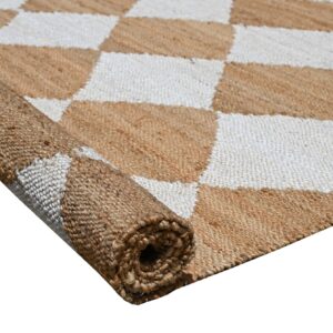 Antep Rugs Natural 6x9 Indoor Hand Woven Fiber Jute Diamond Area Rug (Natural-Off White, 6'7" x 9')