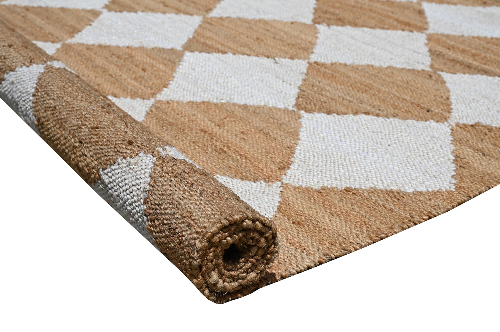 Antep Rugs Natural 6x9 Indoor Hand Woven Fiber Jute Diamond Area Rug (Natural-Off White, 6'7" x 9')