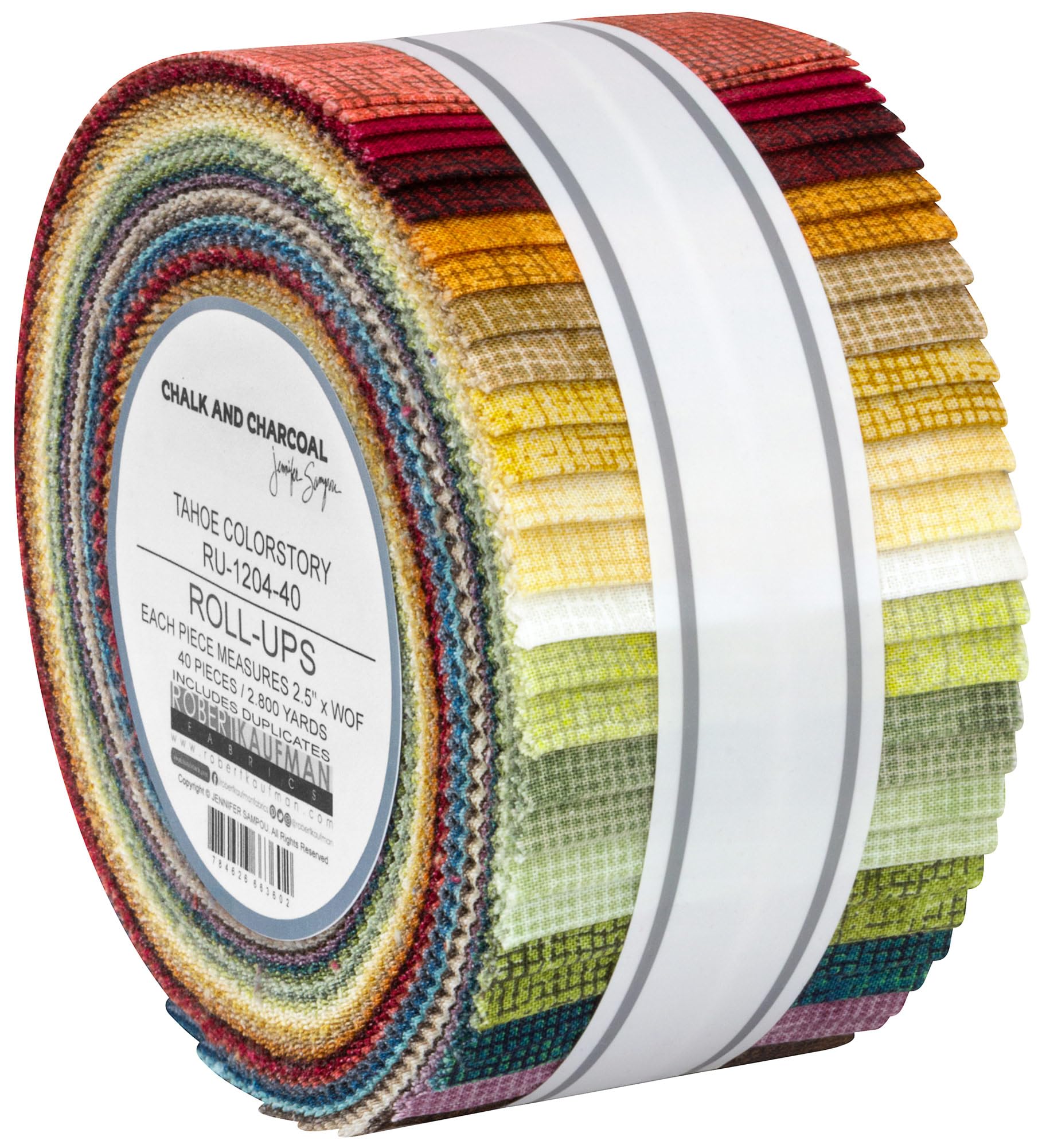 Jennifer Sampou Chalk and Charcoal Tahoe Roll Up 40 2.5-inch Strips Robert Kaufman RU-1204-40