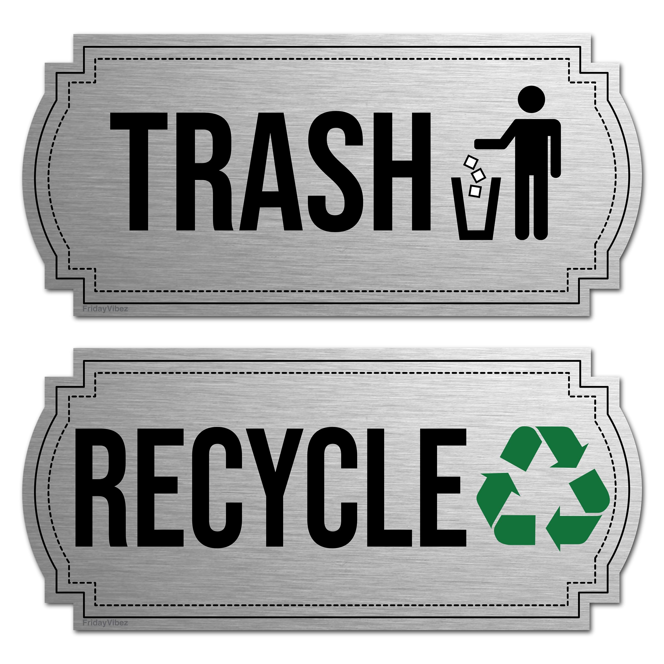 Recycle and Trash Magnets for Kitchen Cans and Recycling Bins, Dual Trash and Recycle Magnet for Garbage Can Logo Symbol, 2 Magnetic Sticker Adhesives, 6.5x3 Inch Elegant Design Home Outdoor Waste Bin