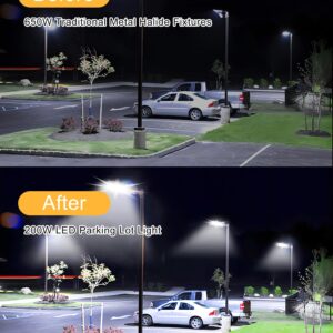 JC-LGL LED Parking Lot Light 200W 3 Pack, LED Shoebox Light with Arm Mount, 28000LM 5000K Daylight, IP65 Waterproof Dusk to Dawn Parking Lot Light, LED Area Light for Parking Lot Roadway