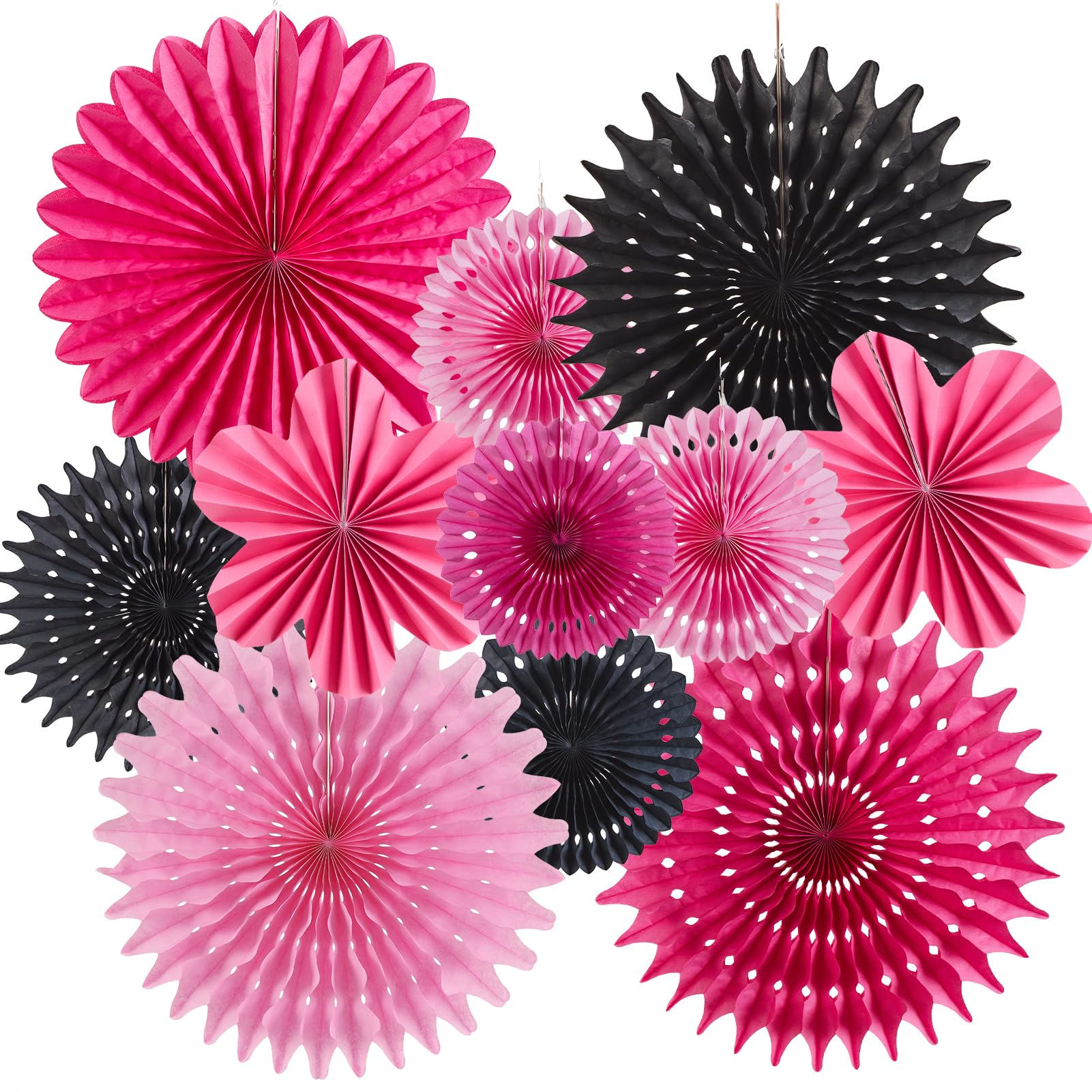 Balun Admhail 11PCS Hanging Paper Fans Decorations Pink Black Birthday Party Decorations for Girls Sweet 16 18 21st Paris Birthday Bridal Shower Wedding Bachelorette Galentine's Party Decor Supplies