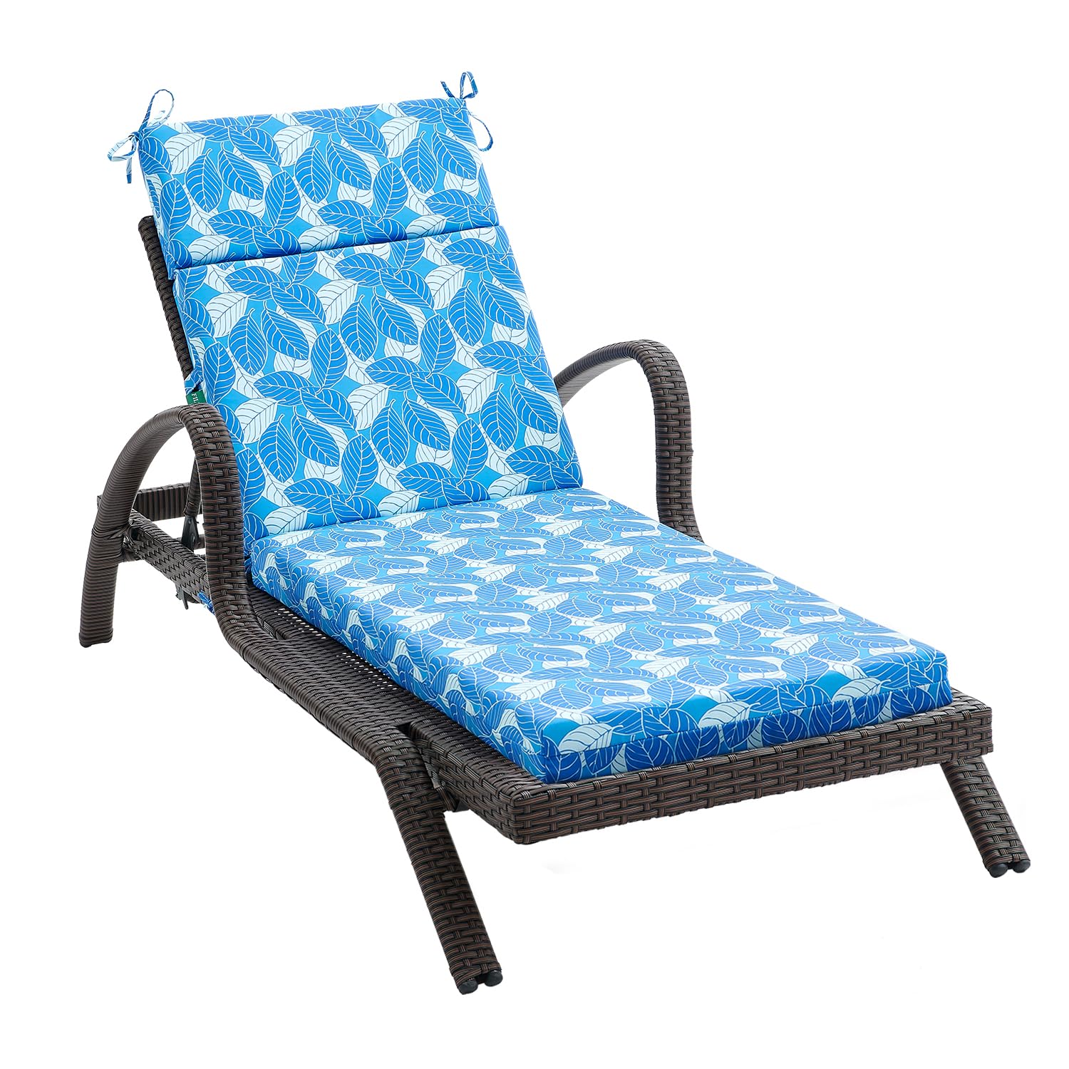 FILUXE Chaise Lounge Cushions Outdoor Furniture, High-Density Foam Chair Cushion with Ties, Weather & Fade Resistant - Patio Recliner Chairs Cushions for Lawn,Pool & Beach 72x21x3 Inch, Ash Leaves