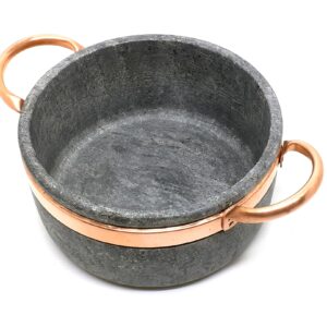 Cookstone 3 quarts Dutch oven with copper handles | Handcrafted from a block of pure soapstone | Unique, durable and eco-friendly | Non-toxic and Non-stick | THE GREEN ALTERNATIVE TO CAST IRON