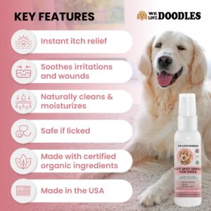 We Love Doodles USDA Organic Dog Hot Spot Spray, Itch Relief for Dogs Licking Paws, Made in USA, Anti-Itch Allergies, Dermatitis & Skin Irritation Treatment, Veterinarian Approved, 118mL