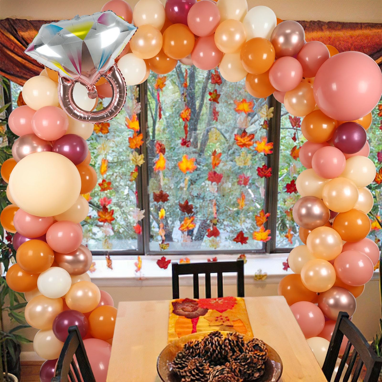 Fall Thanksgiving Balloon Garland Arch Kit, 18" 10" Burnt Orange Balloons with LOVE Ring Foil Balloons for Fall Thanksgiving Party Decorations Thanksgiving Wedding Engagement Party Supplies