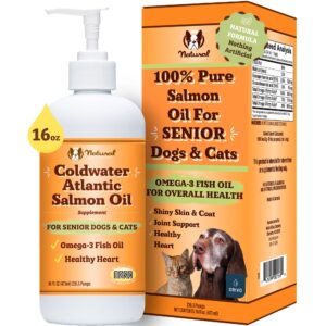 natural dog company coldwater atlantic salmon oil for dogs (16oz) - senior dog fish oil supplement with omega 3, easy to digest for senior dog fish oil, liquid dog fish oil joint support supplement