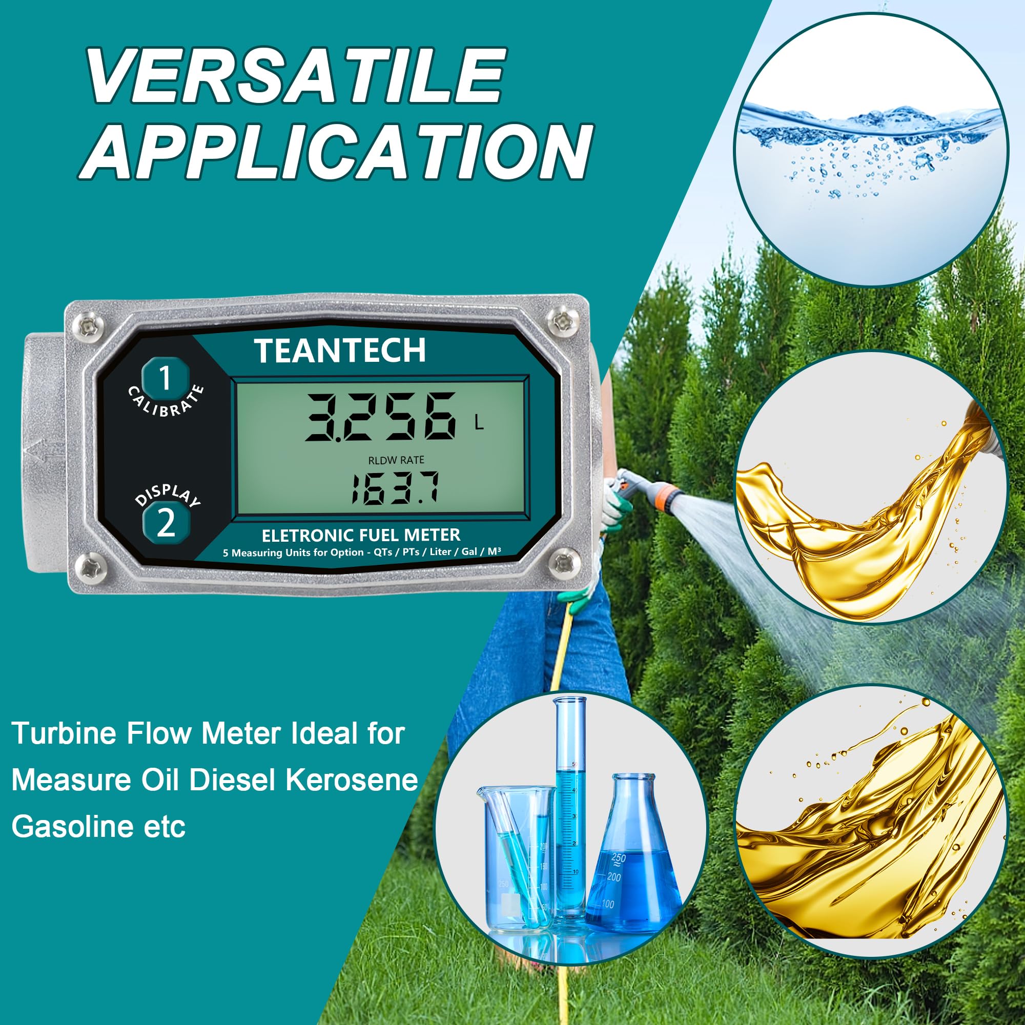 Flow Meter - 1 inch Digital Flow Meter Aluminum Alloy Engineered Flowmeter Turbine Flow Meter Oil Fuel Flow Meter for Measure Diesel Kerosene Gasoline (1 inch)