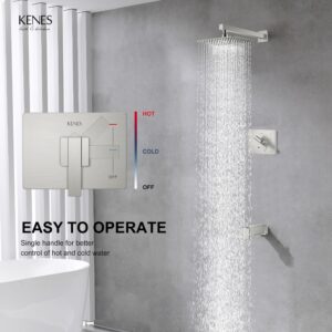 KENES Brushed Nickel Shower Faucet, Tub and Shower Trim Kit with 8-Inch Rain Shower Head, Modern Single-Spray Shower Faucet Set, KE-6024A (Shower Valve Included)