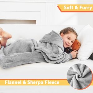 Ramees Wearable Blanket Hoodie for Kids, Sherpa Oversized Sweatshirt Blanket Flannel with Hood Pocket and Sleeves (Grey)