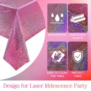 2 pcs Pink & Black Holographic Laser Tablecloth 40" x 108" Party Table Cloth Shimmer Shining Plastic Metallic Table Cover for Pink Halloween Decor Girls Baby Shower Birthday Party Supplies