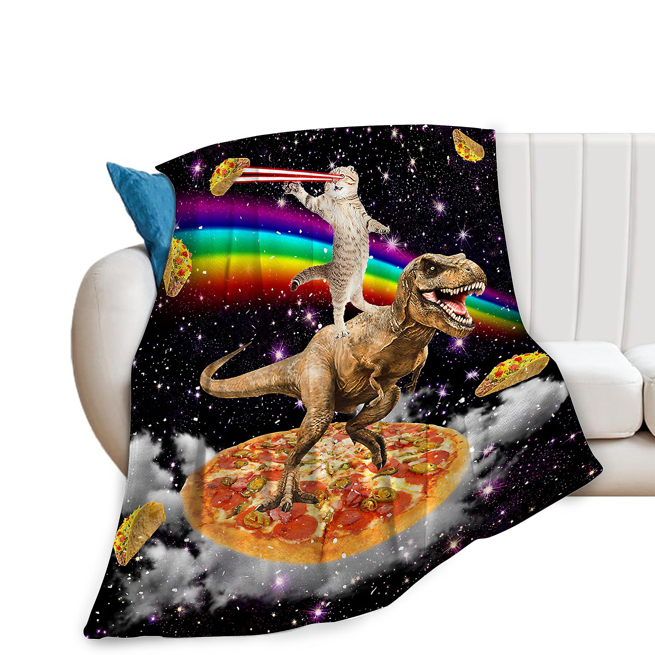 Funny Cat Dinosaur Blanket Soft Cozy Galaxy Space Rainbow Food Fleece Plush Throw Blanket All Season Ultra Warm Lightweight Fuzzy Taco Pizza Blanket Gifts for Girls Boys Women Men Bed 40"x50"