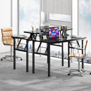 Need 39 Inch Small Folding Computer Desk with Power Outlets & Monitor Shelf Study Desk Gaming Desk with Led Lights Cup Holder & Headphone Holder,Black