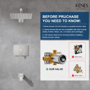 KENES Brushed Nickel Shower Faucet, Tub and Shower Trim Kit with 8-Inch Rain Shower Head, Modern Single-Spray Shower Faucet Set, KE-6024A (Shower Valve Included)