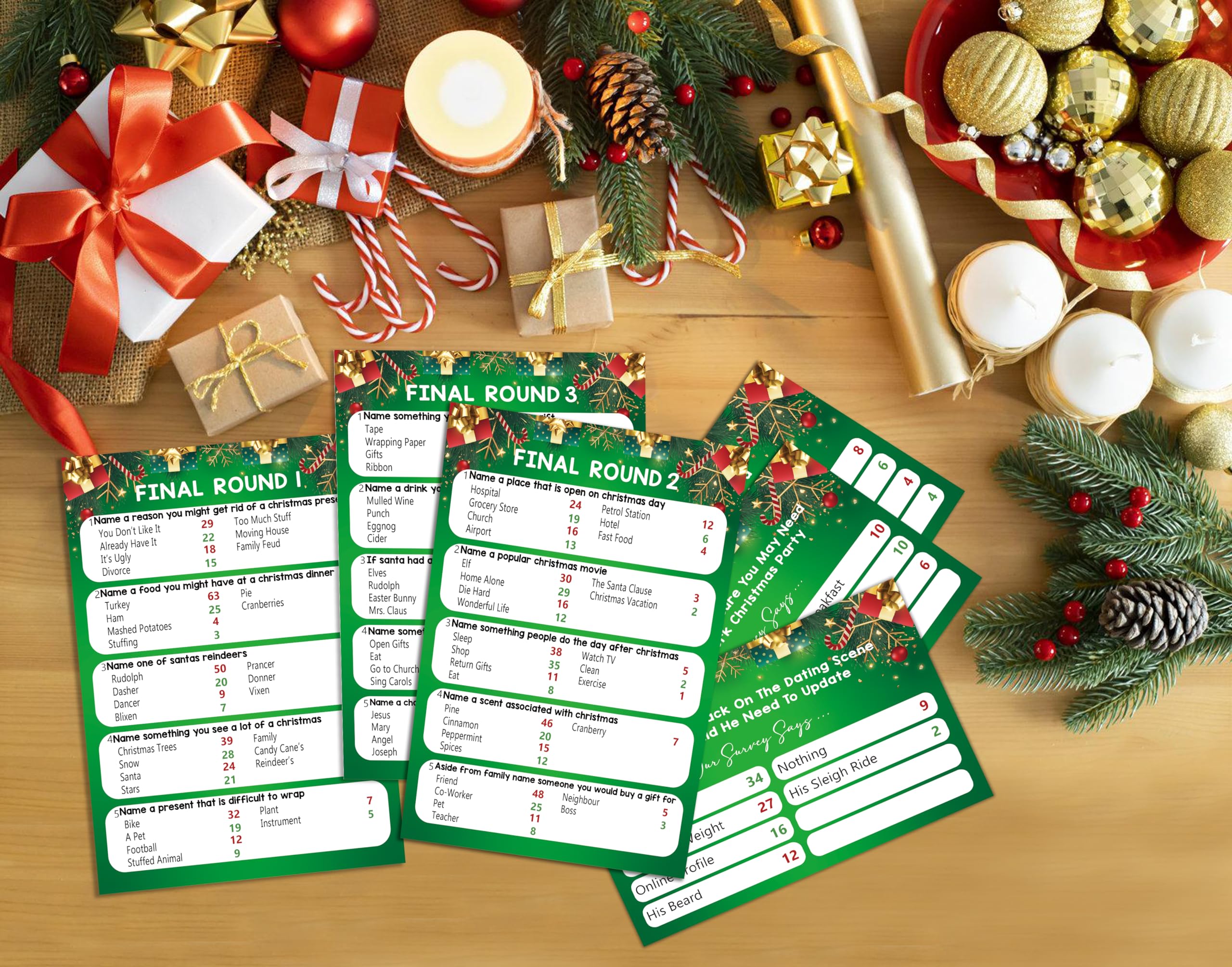 Christmas Feud Games, Friendly Feud Games, Family Activity, Family Games for Game Night, Baby Shower Game, Party Supplies for Adults, Xmas Holiday Party Game and Activity Decorations (f001)