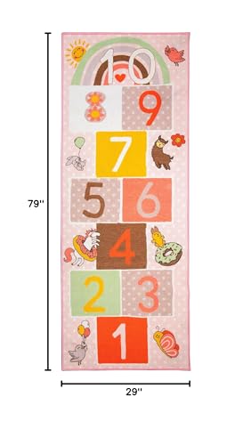 Hopscotch Squad Hop & Count Hopscotch Rug for Play Space & Room Decor with Skid-Proof Backing, 79” L ong x 29” Wide - Classic Hopscotch Rug for Kids