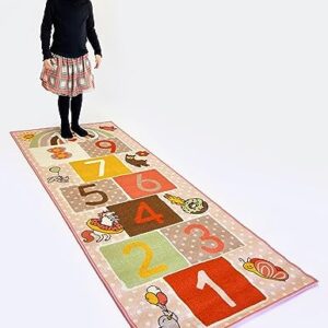 Hopscotch Squad Hop & Count Hopscotch Rug for Play Space & Room Decor with Skid-Proof Backing, 79” L ong x 29” Wide - Classic Hopscotch Rug for Kids