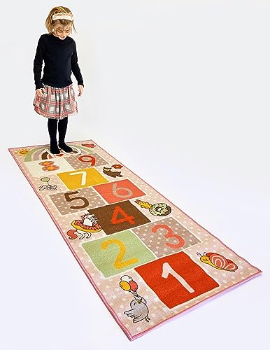 Hopscotch Squad Hop & Count Hopscotch Rug for Play Space & Room Decor with Skid-Proof Backing, 79” L ong x 29” Wide - Classic Hopscotch Rug for Kids