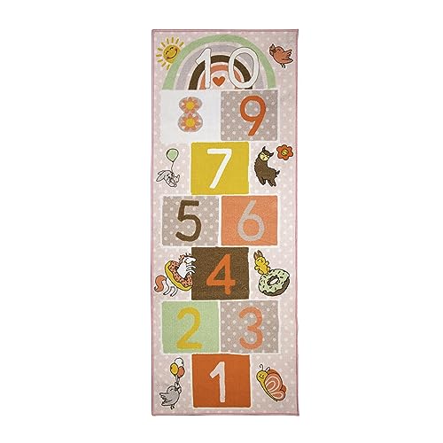 Hopscotch Squad Hop & Count Hopscotch Rug for Play Space & Room Decor with Skid-Proof Backing, 79” L ong x 29” Wide - Classic Hopscotch Rug for Kids